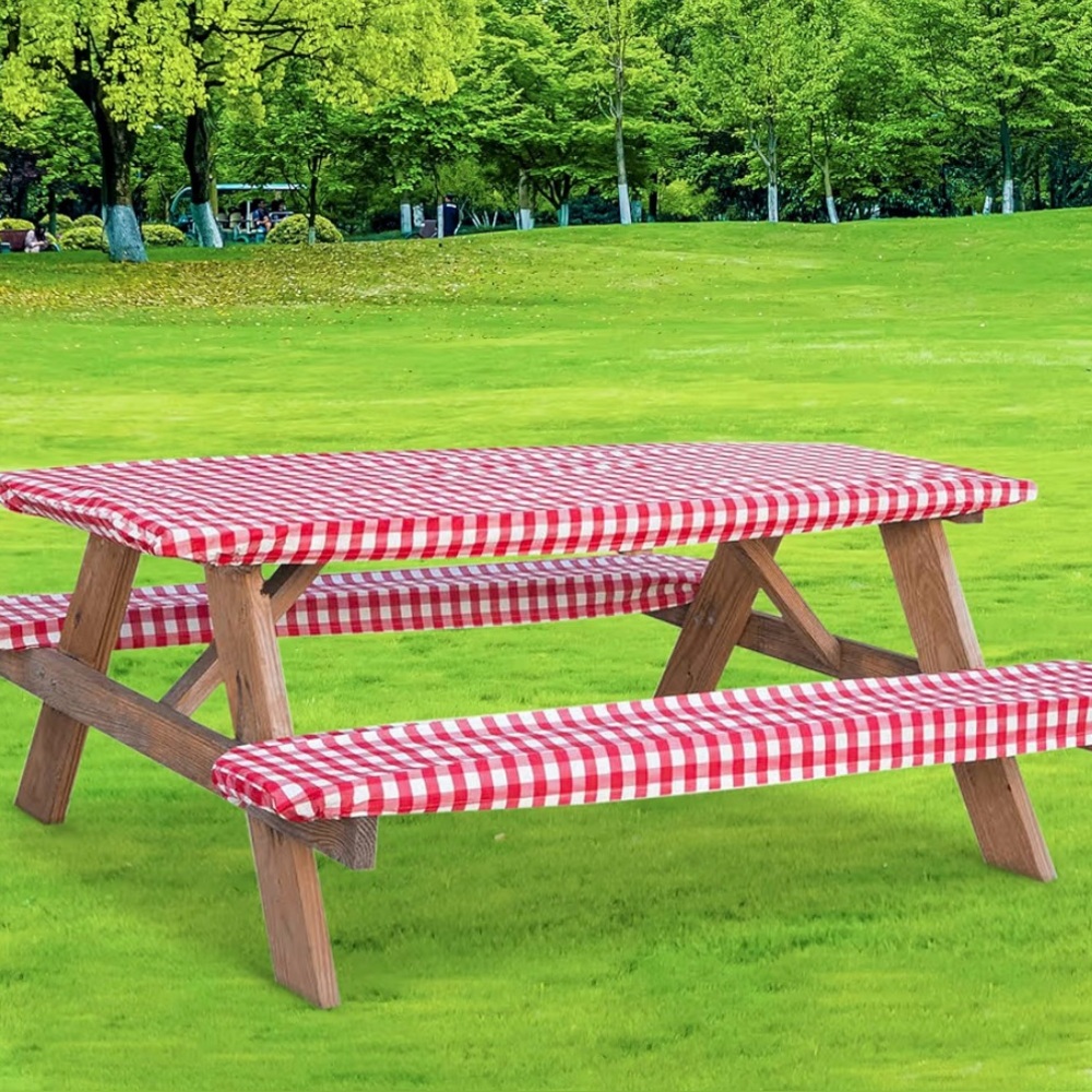 NWOT Red & White Checkered Picnic Table & bench covers